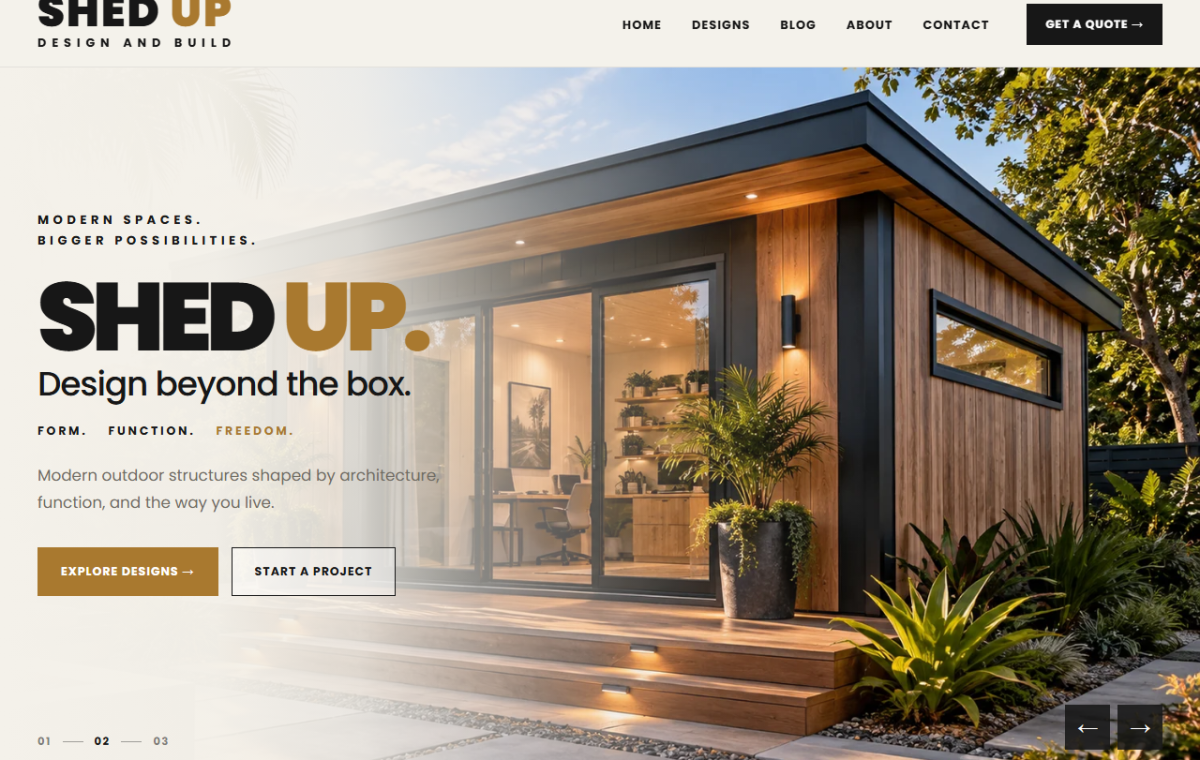 Shed Up Design and Build website preview