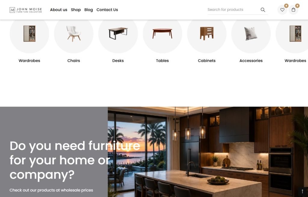 Screenshot of the John Moise Furniture Collection homepage
