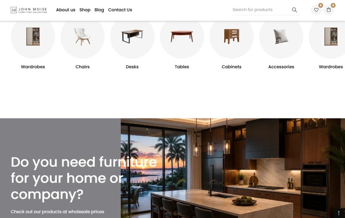 Screenshot of the John Moise Furniture Collection homepage