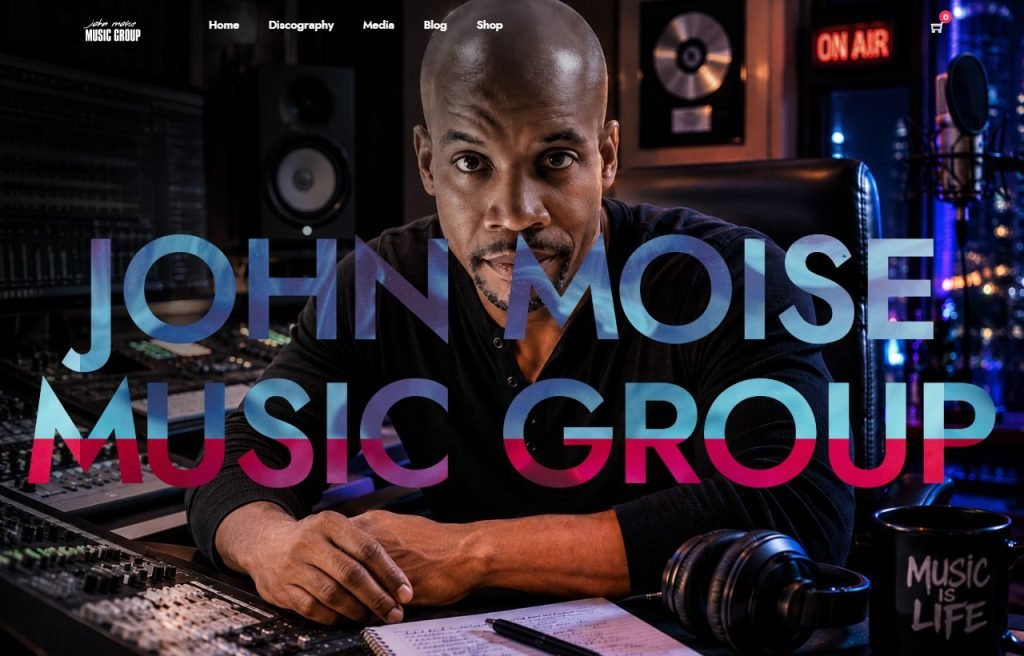 Screenshot of the John Moise Music Group homepage