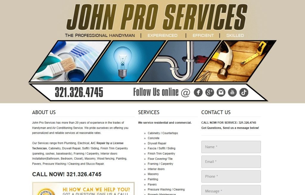 Screenshot of the John Pro Services homepage